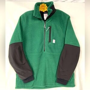 TOPO Designs Green Thick Pile Half Zip Pullover Fleece Windbreaker Jacket Large